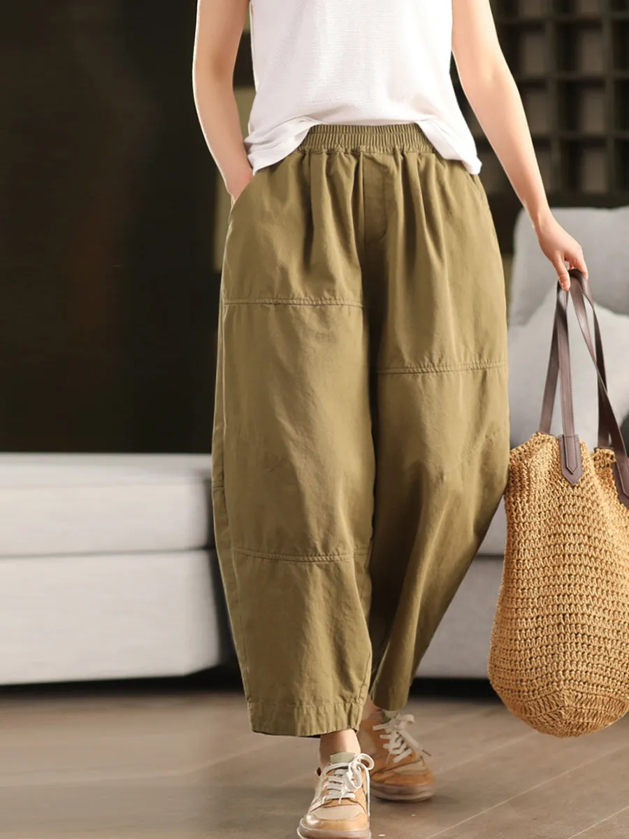 Plus Size Women Spring Casual Pure Color 100%Cotton Harem Pants