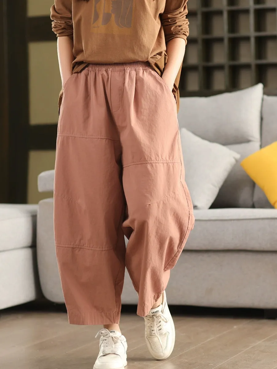 Plus Size Women Spring Casual Pure Color 100%Cotton Harem Pants