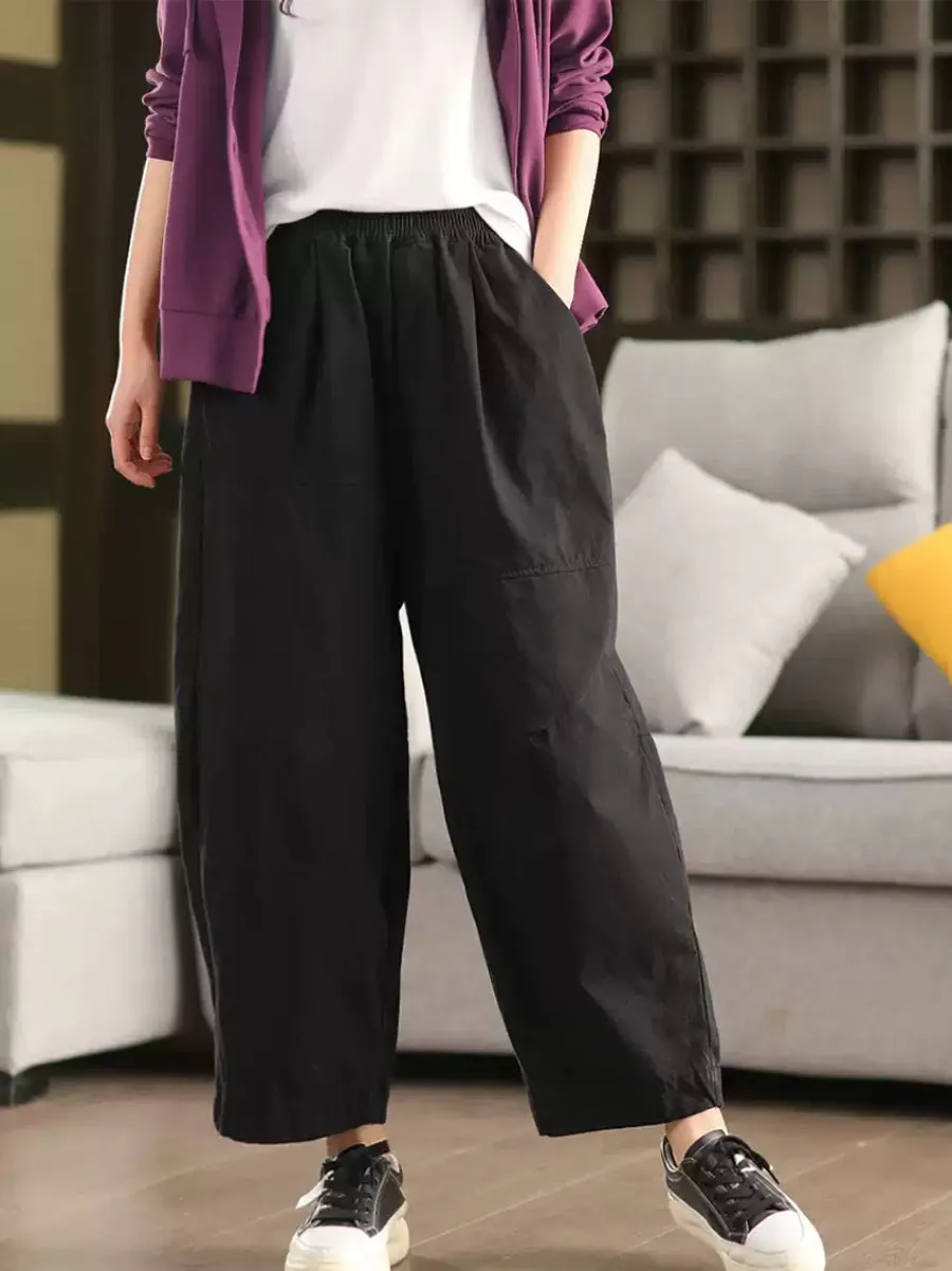 Plus Size Women Spring Casual Pure Color 100%Cotton Harem Pants