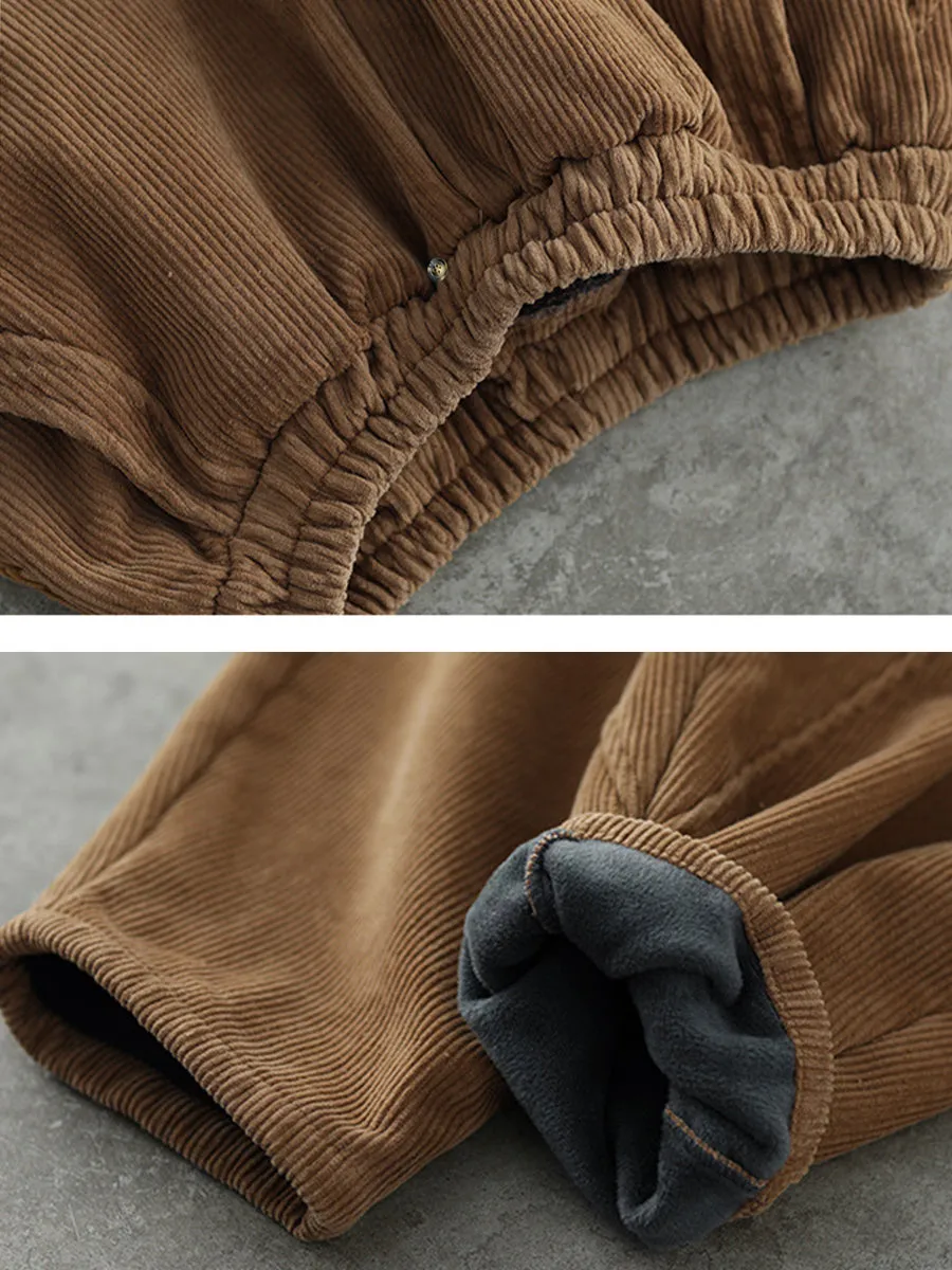 Plus Size Women Vintage Solid Spliced Thicken Pants