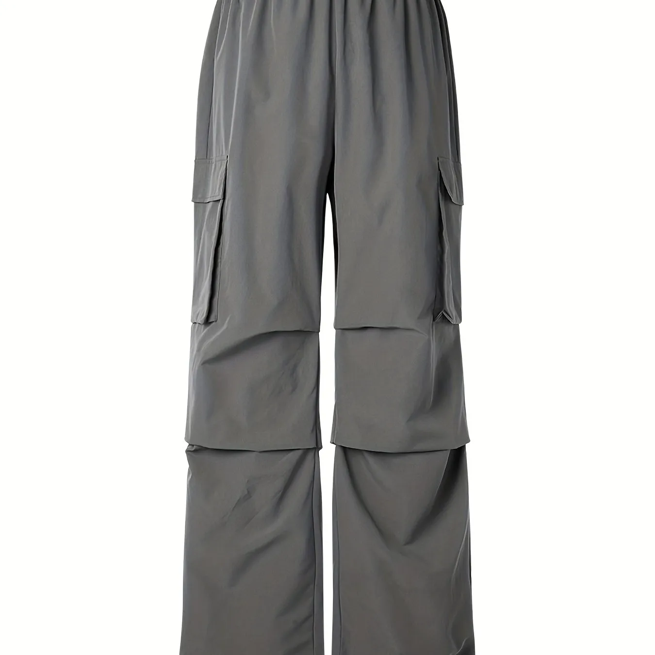 Plus Size Y2K Cargo Pants, Women's Plus Solid Elastic Drawstring Straight Leg Cargo Pants
