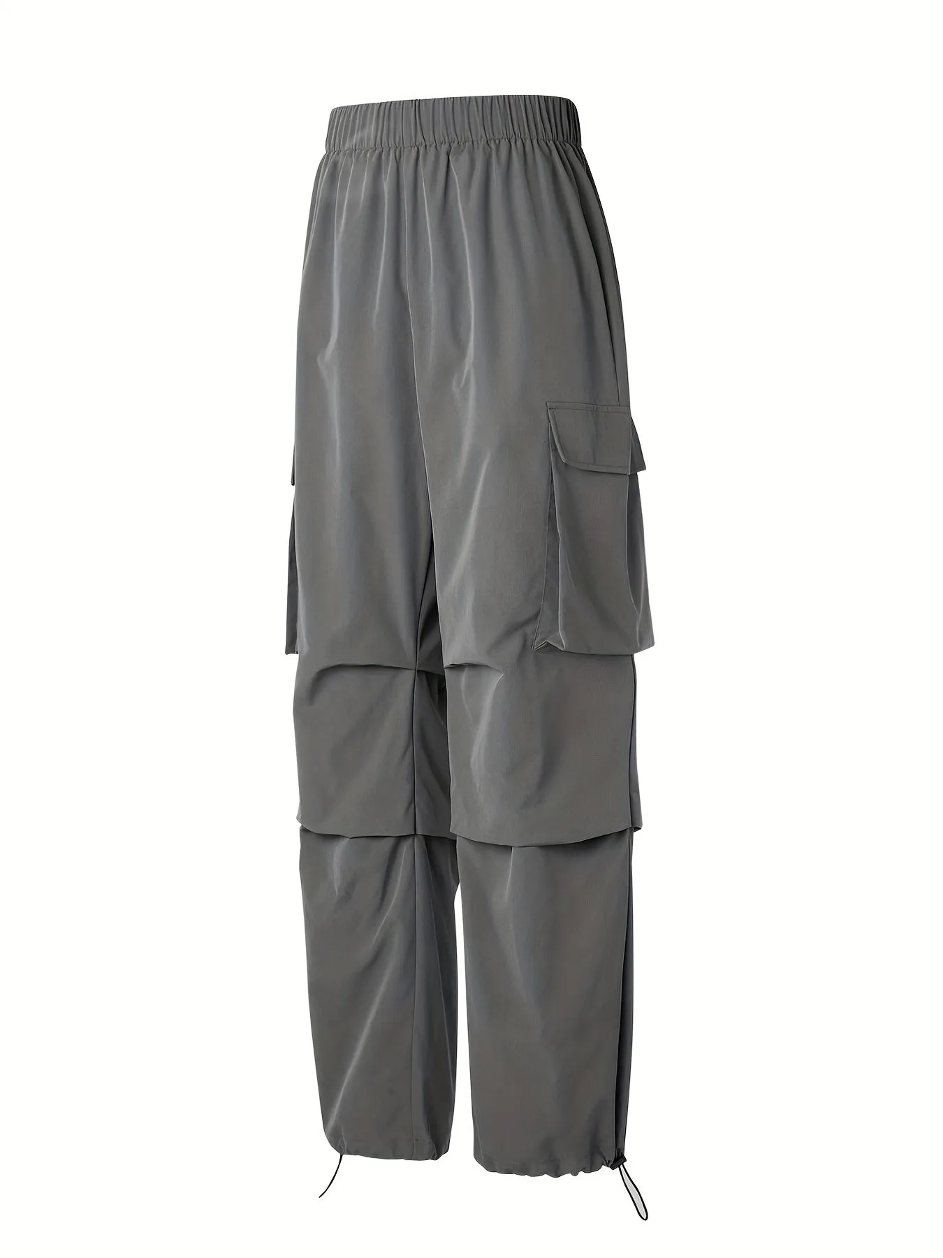 Plus Size Y2K Cargo Pants, Women's Plus Solid Elastic Drawstring Straight Leg Cargo Pants