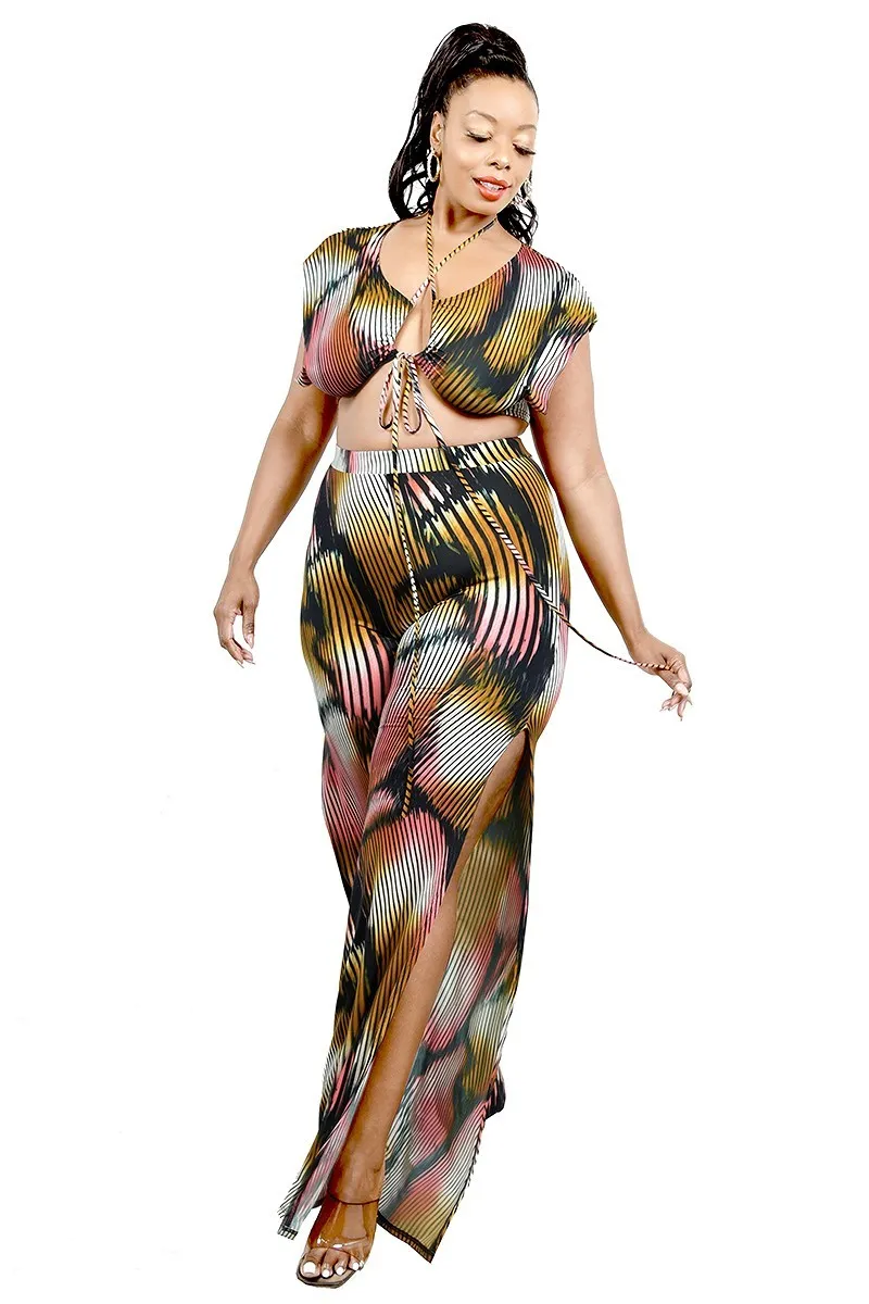 Plus Wide Leg Painted 2 Piece Pants Set