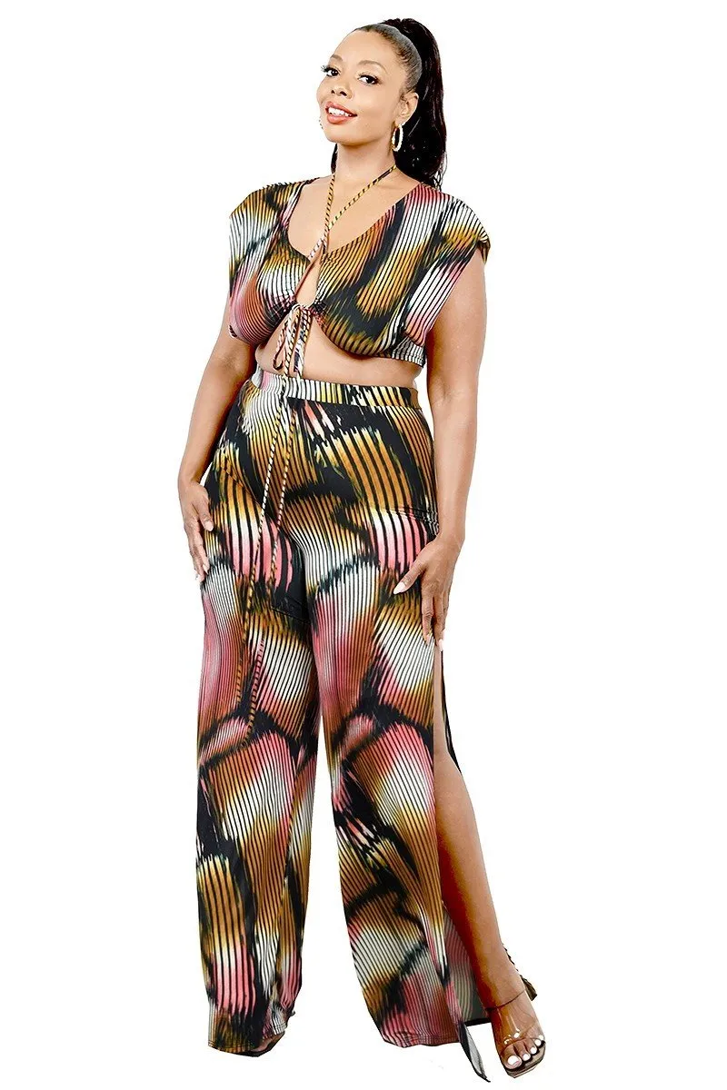 Plus Wide Leg Painted 2 Piece Pants Set