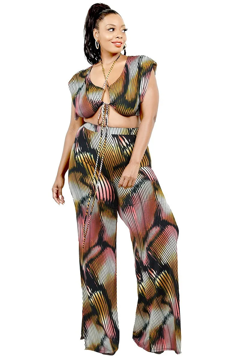 Plus Wide Leg Painted 2 Piece Pants Set