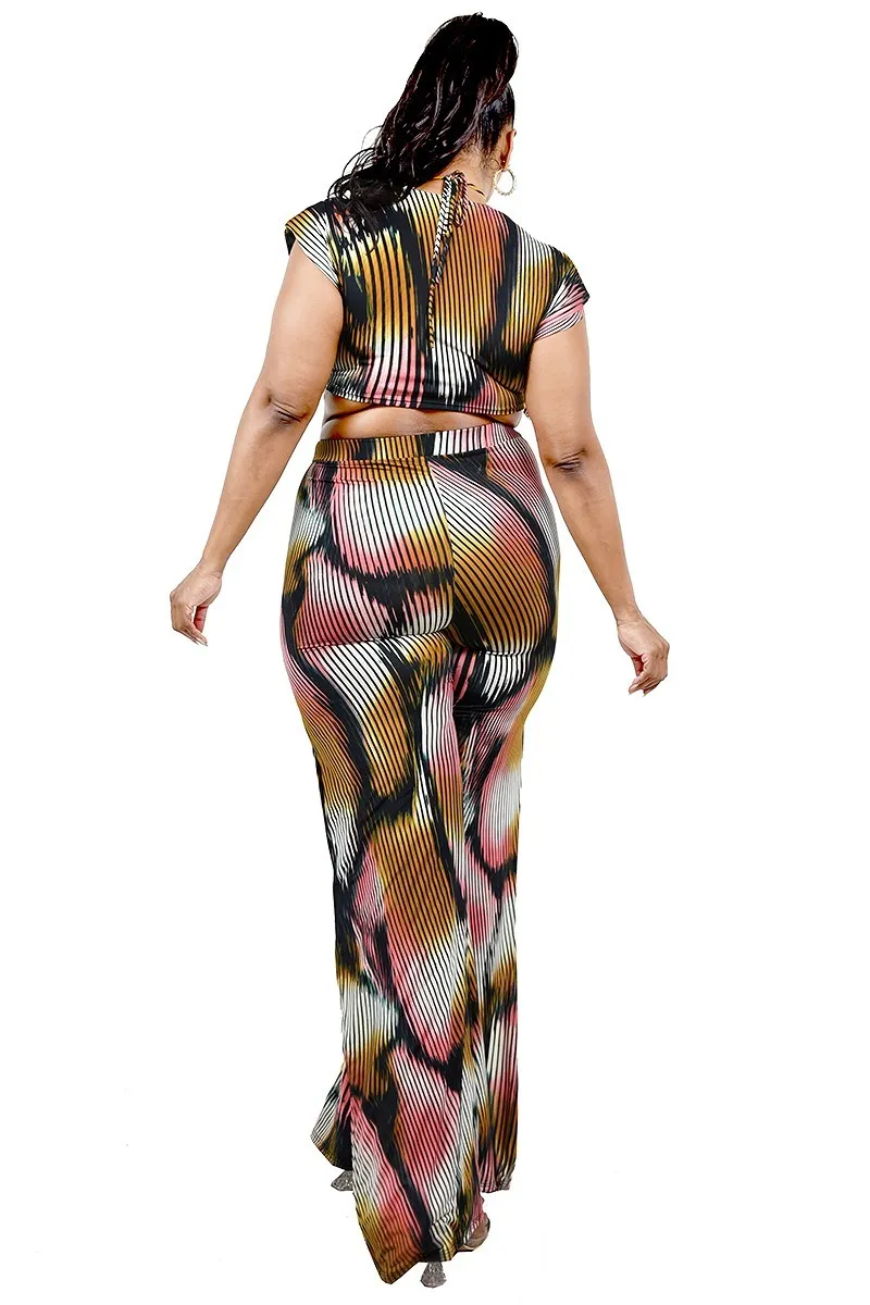 Plus Wide Leg Painted 2 Piece Pants Set