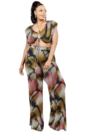 Plus Wide Leg Painted 2 Piece Pants Set