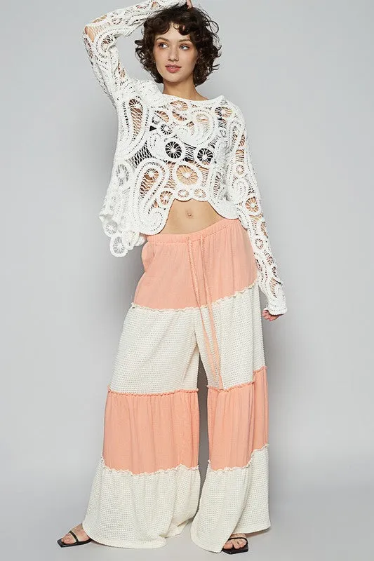 POL Two Tone Drawstring Wide Leg Pants