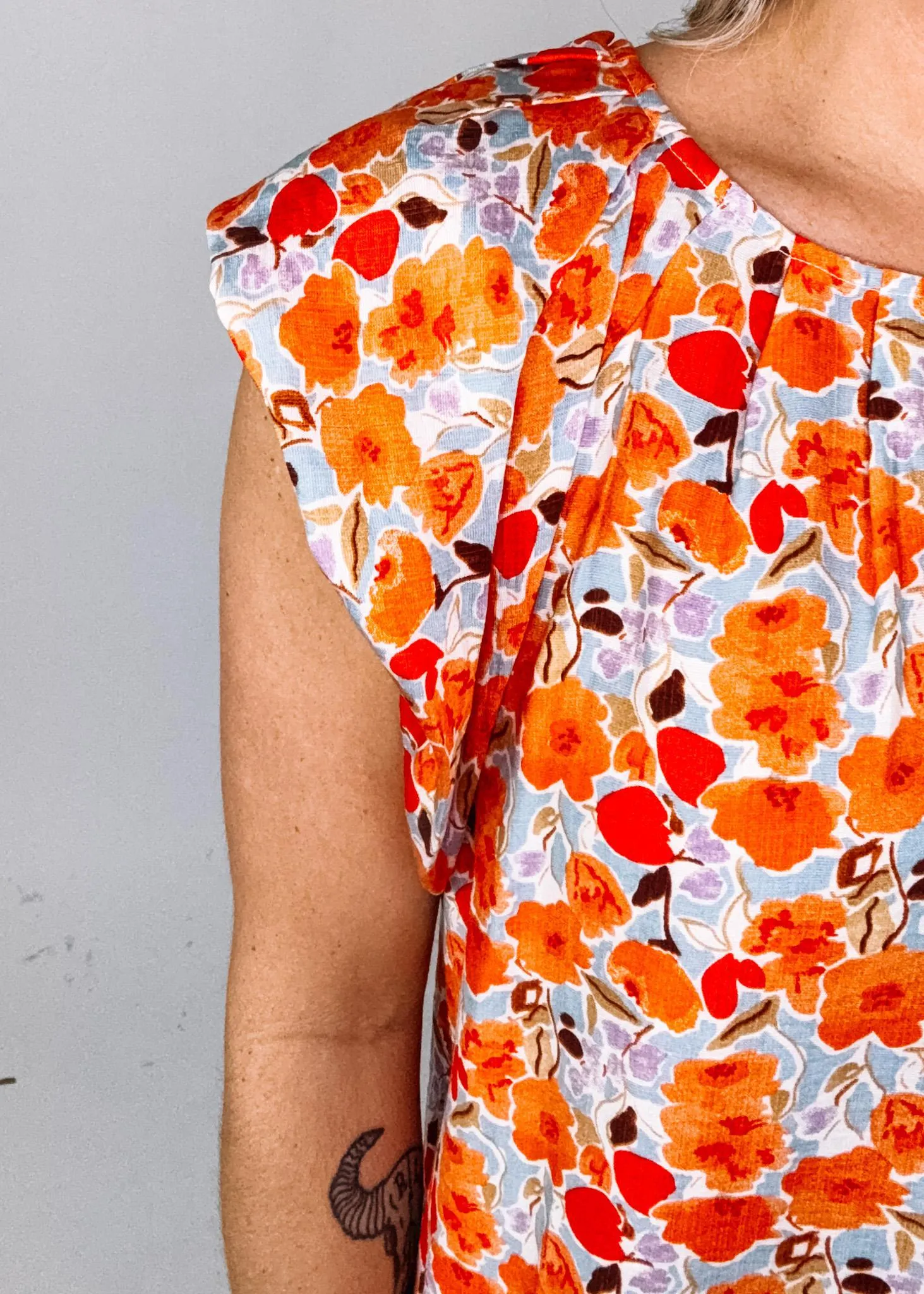 Poppy and Purple Floral Flutter Sleeve Top