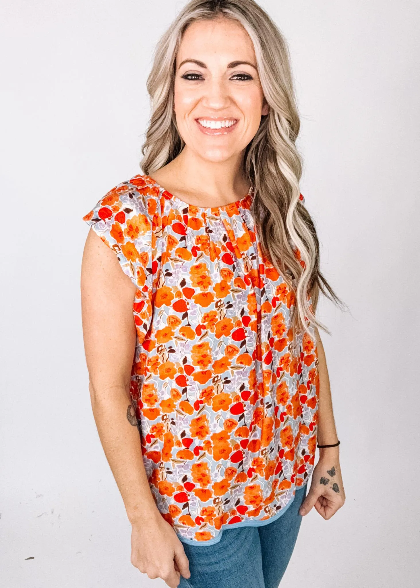 Poppy and Purple Floral Flutter Sleeve Top