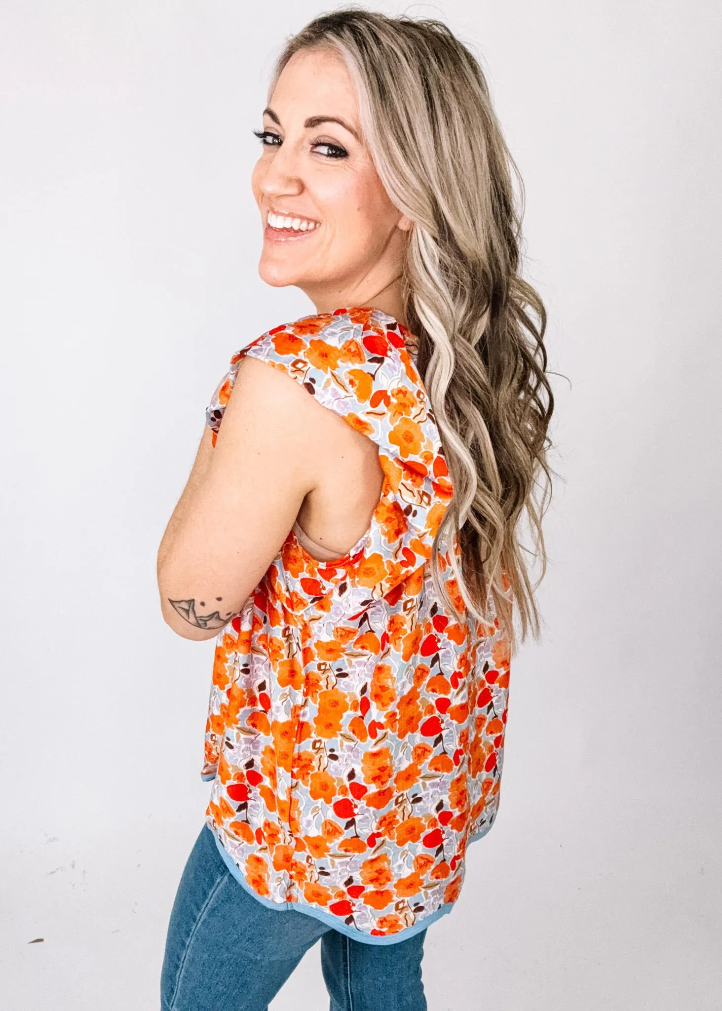 Poppy and Purple Floral Flutter Sleeve Top