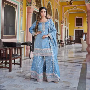 Powder Blue Short Kurta Palazzo Set