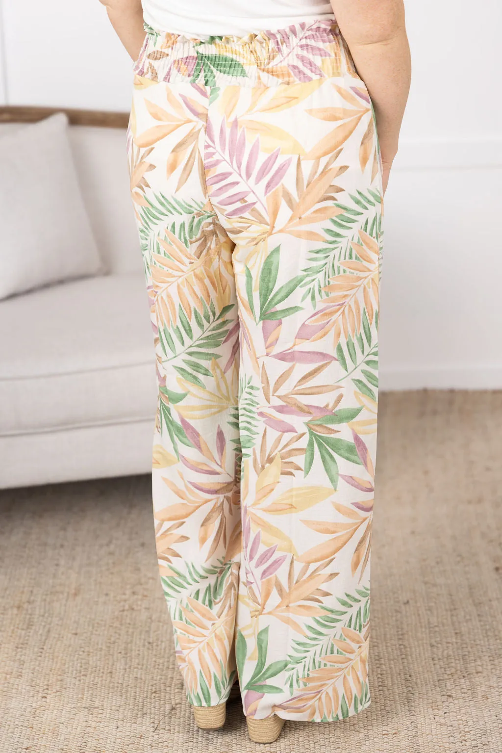 Presley Palazzo Pants - Mauve and Green Palm