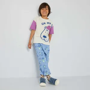 Printed sweatshirt fabric joggers BLUE