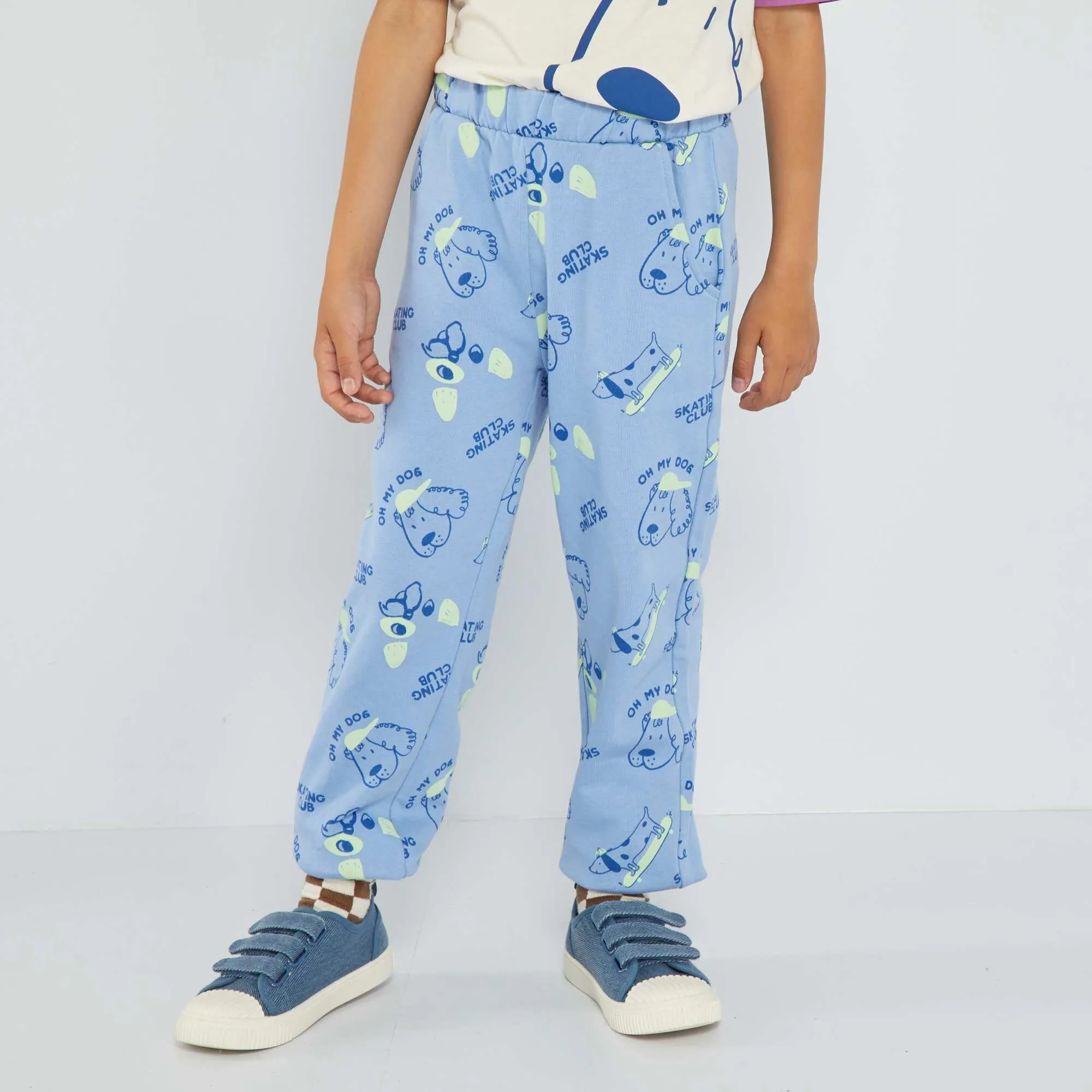 Printed sweatshirt fabric joggers BLUE
