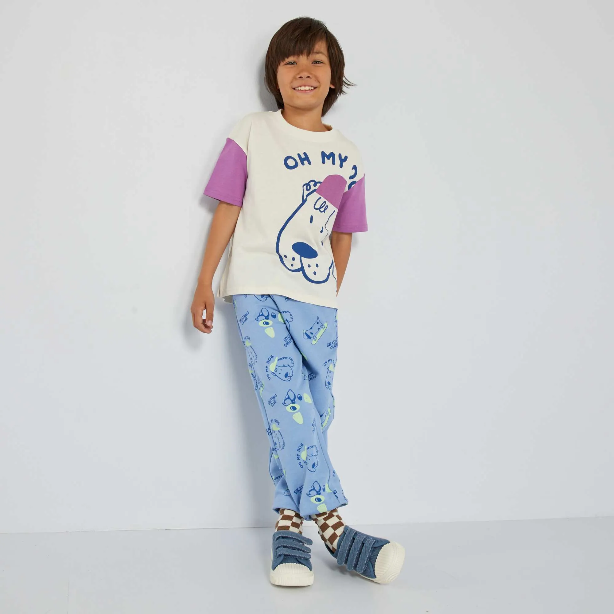Printed sweatshirt fabric joggers BLUE