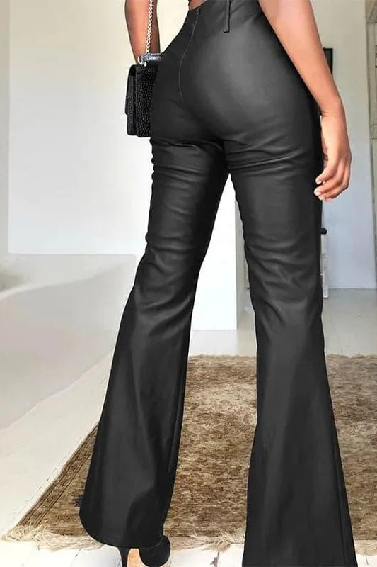 PU high waist flared pants