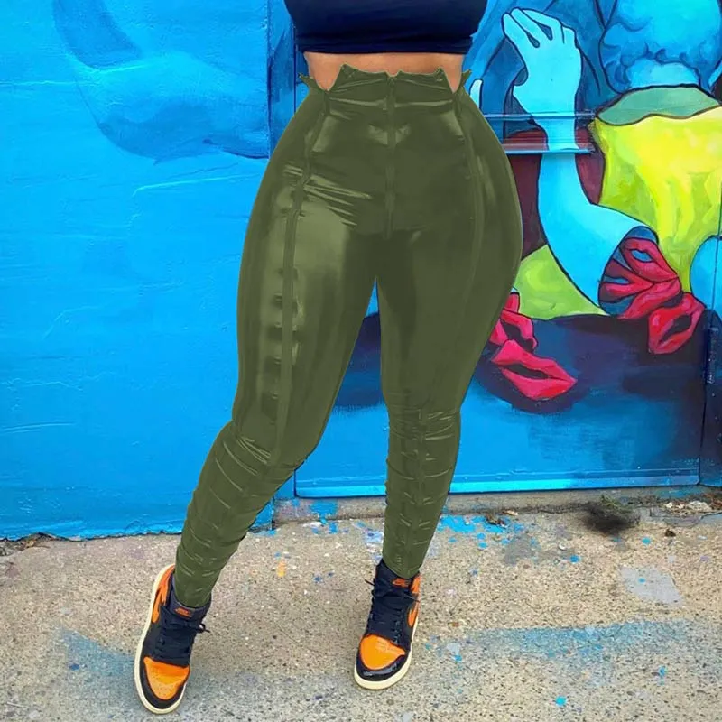 PU Zipper Detailed Skinny Pencil Pants