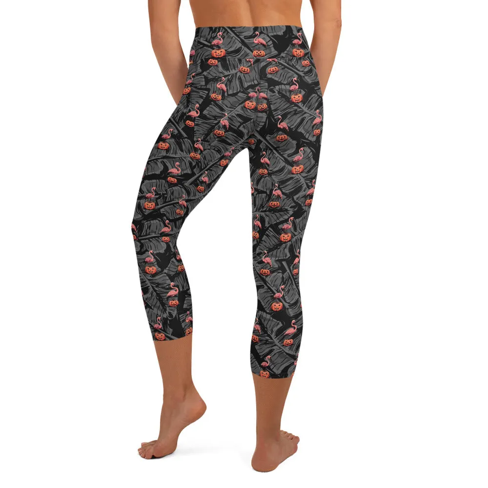 Pumpkin Patch Flamingo High-waist Yoga Capri Leggings