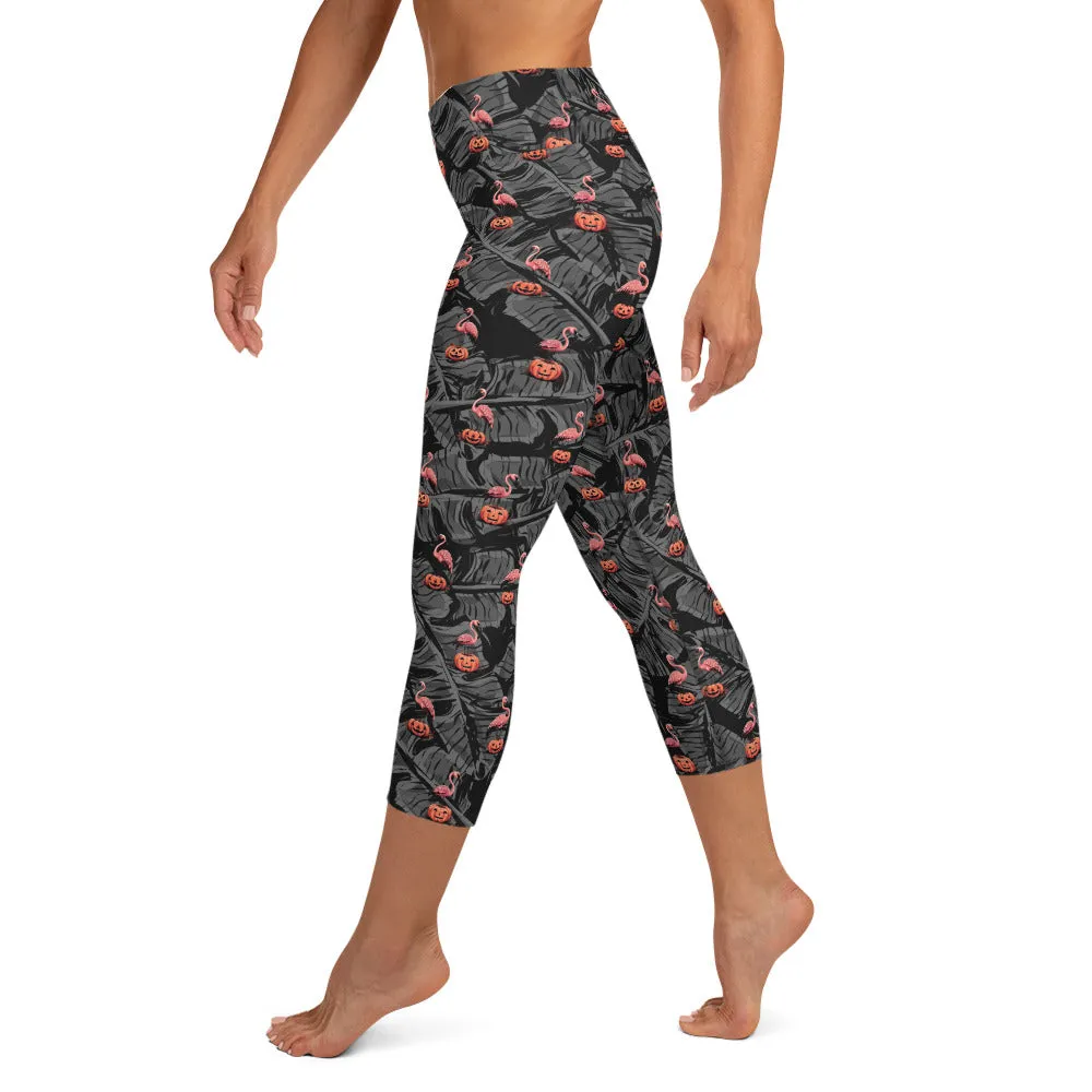 Pumpkin Patch Flamingo High-waist Yoga Capri Leggings