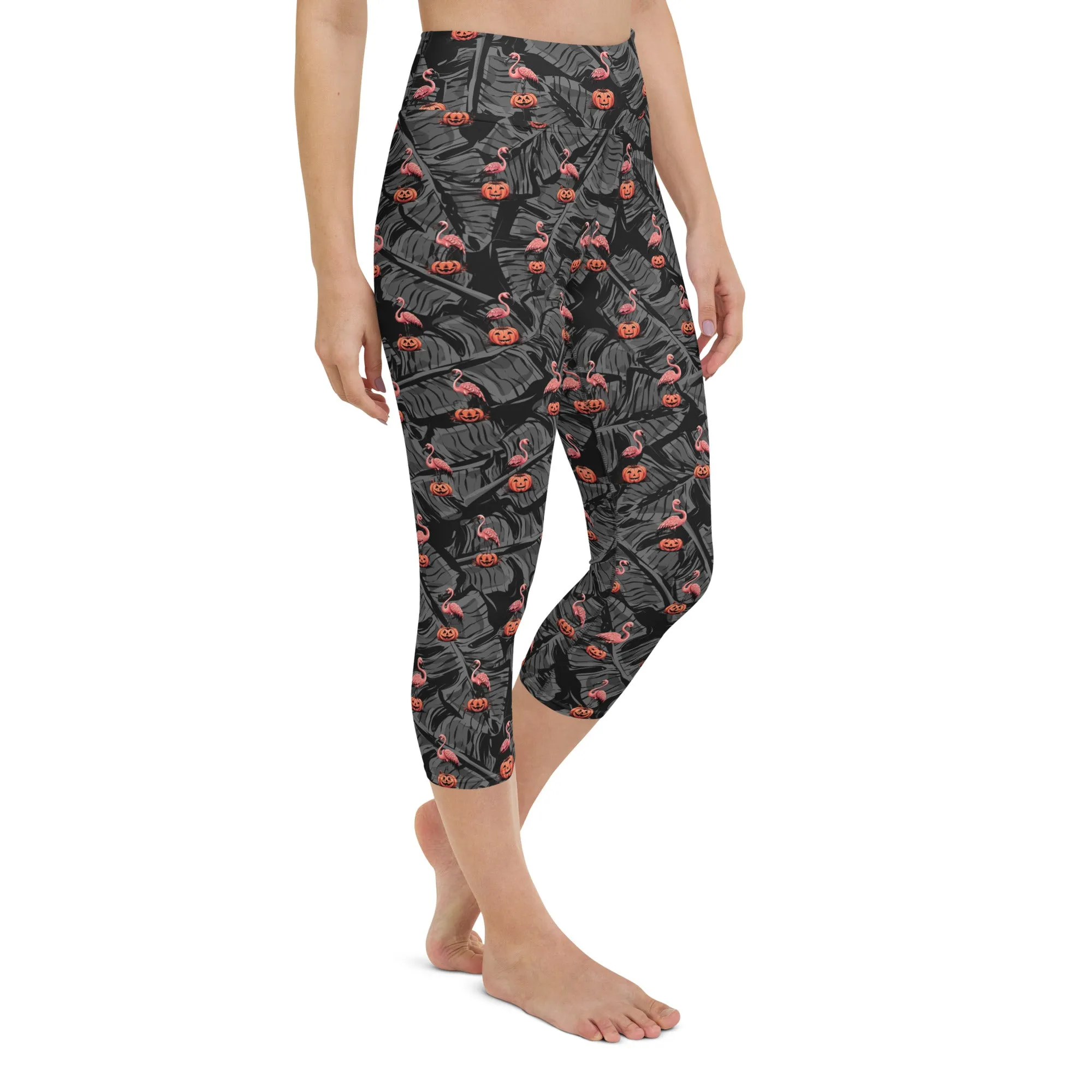 Pumpkin Patch Flamingo High-waist Yoga Capri Leggings