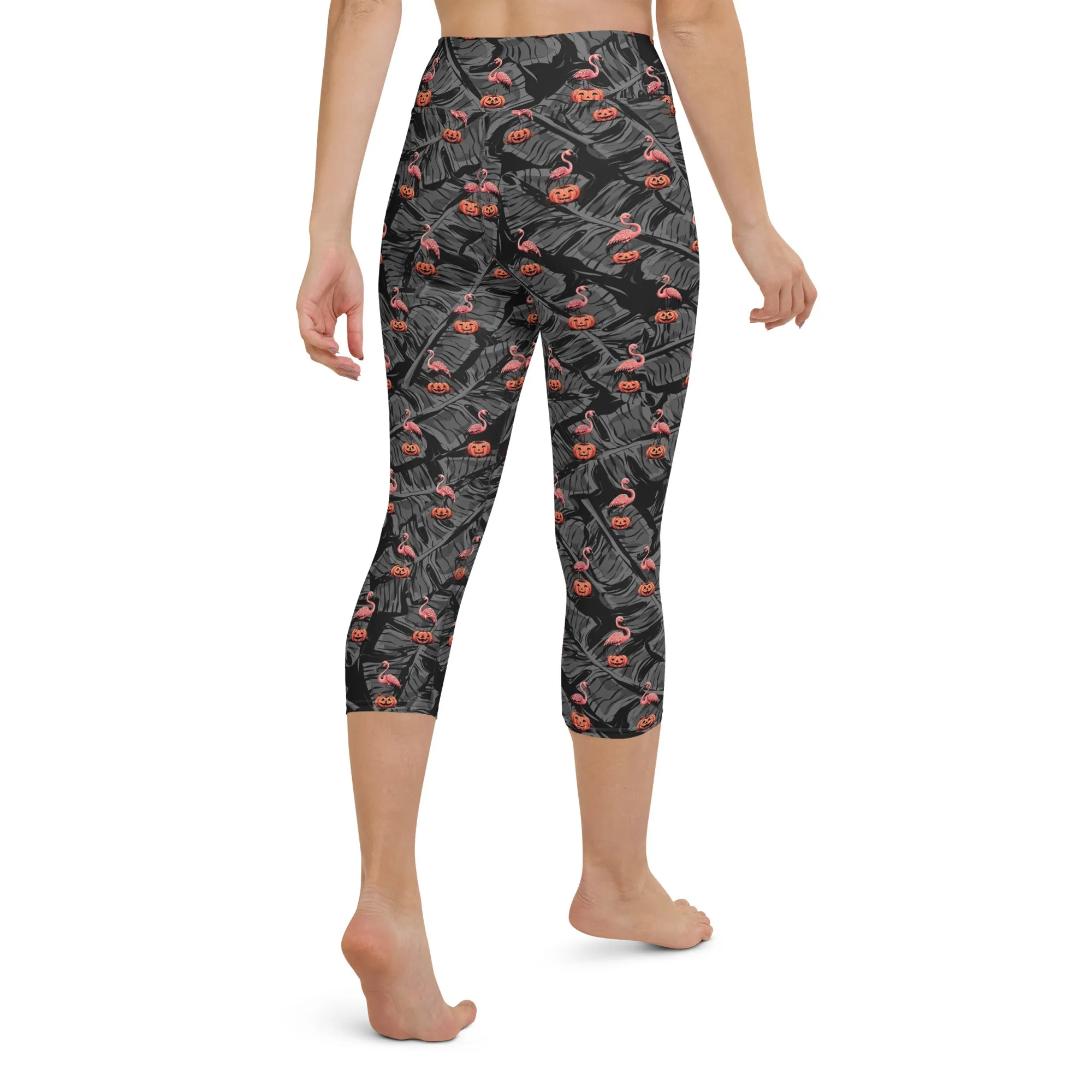 Pumpkin Patch Flamingo High-waist Yoga Capri Leggings