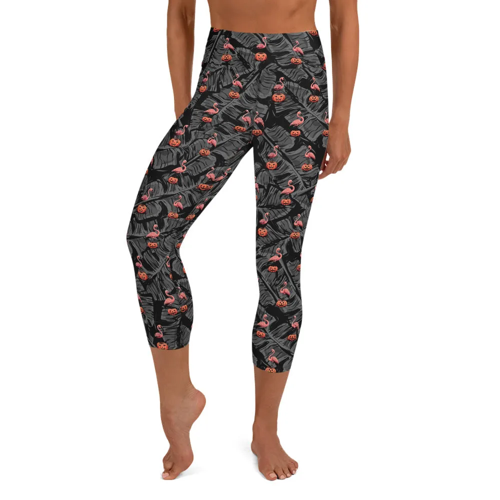 Pumpkin Patch Flamingo High-waist Yoga Capri Leggings