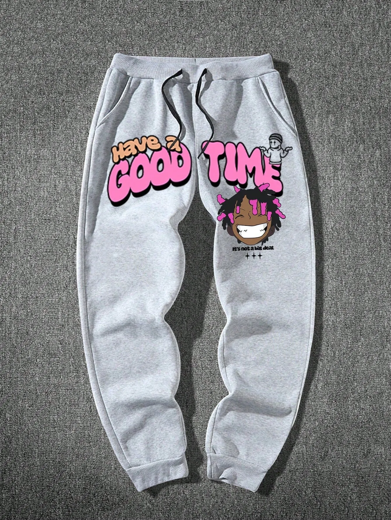 QA Homme Men's Cartoon Character & Letter Printed Drawstring Waist Casual Sweatpants With Pockets