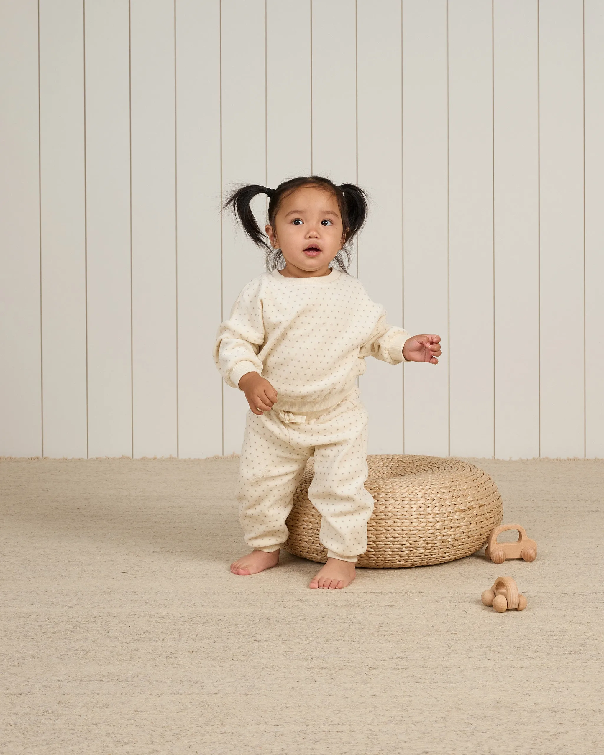 Quincy Mae Velour Relaxed Sweatshirt - Fog Polka Dot