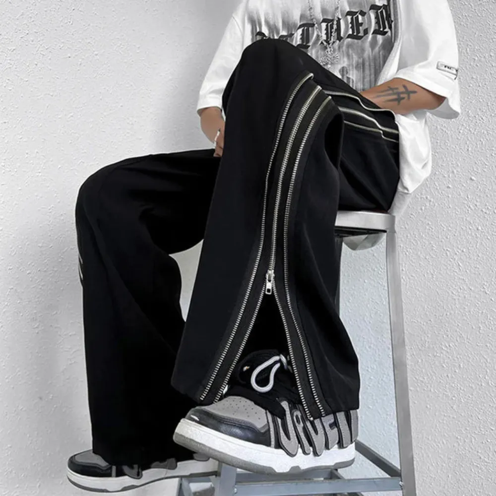 "High street Straight Zipper" Sweatpants