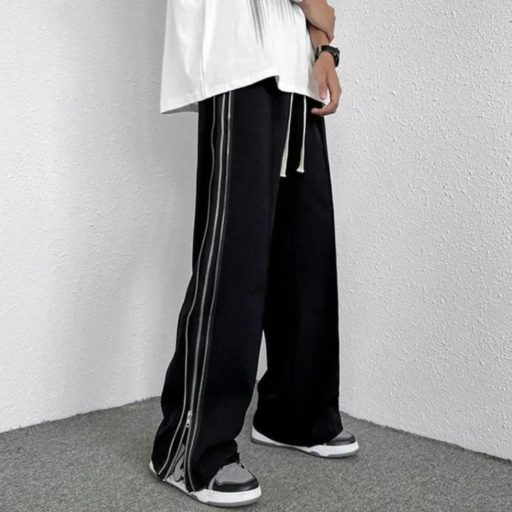 "High street Straight Zipper" Sweatpants