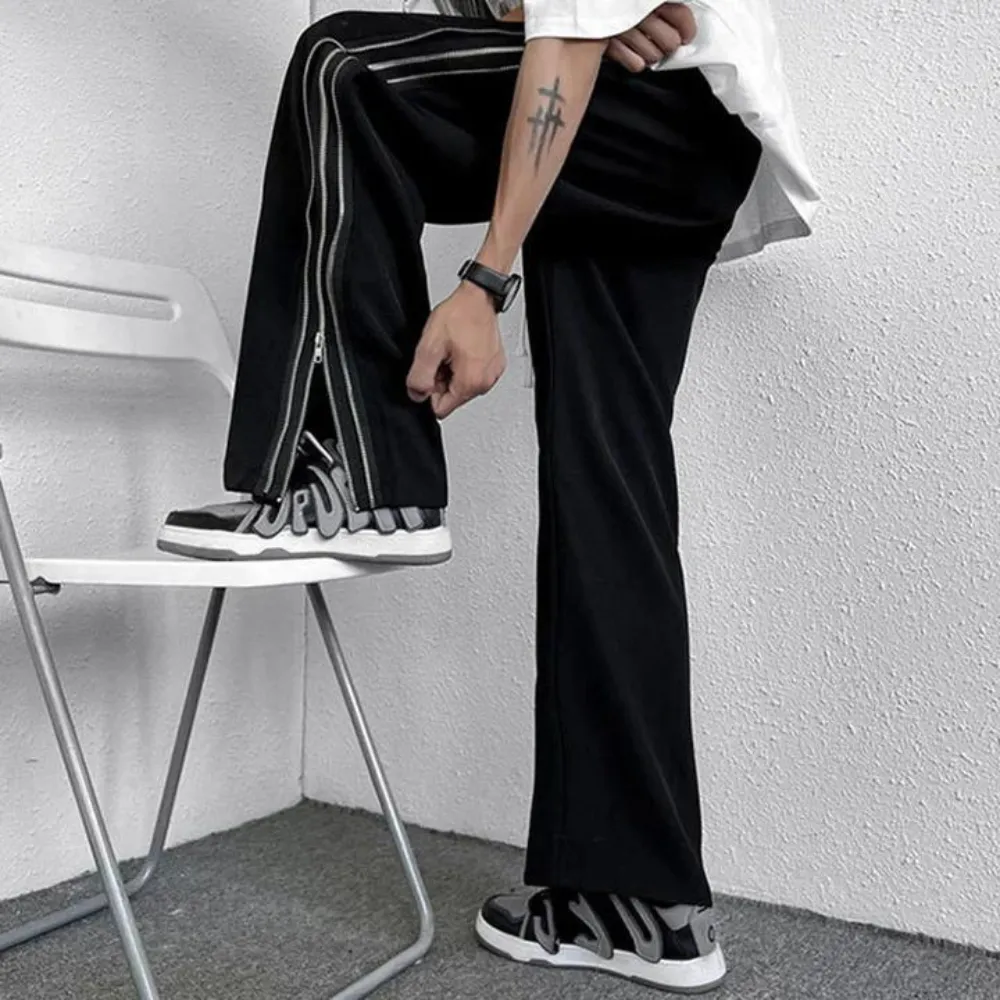 "High street Straight Zipper" Sweatpants