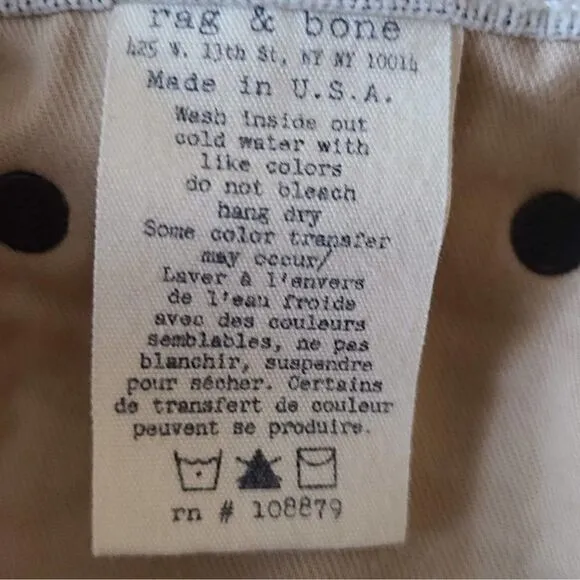 RAG &amp; BONE Eggshell Skinny Corduroy Jeans Pants 26