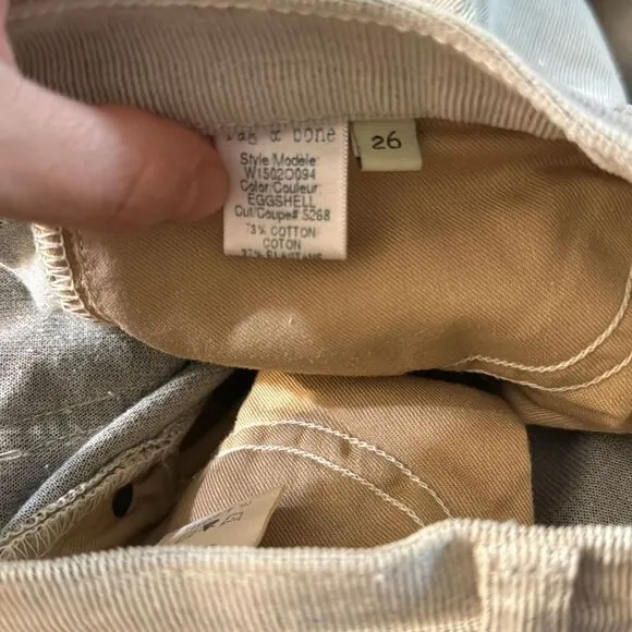 RAG &amp; BONE Eggshell Skinny Corduroy Jeans Pants 26
