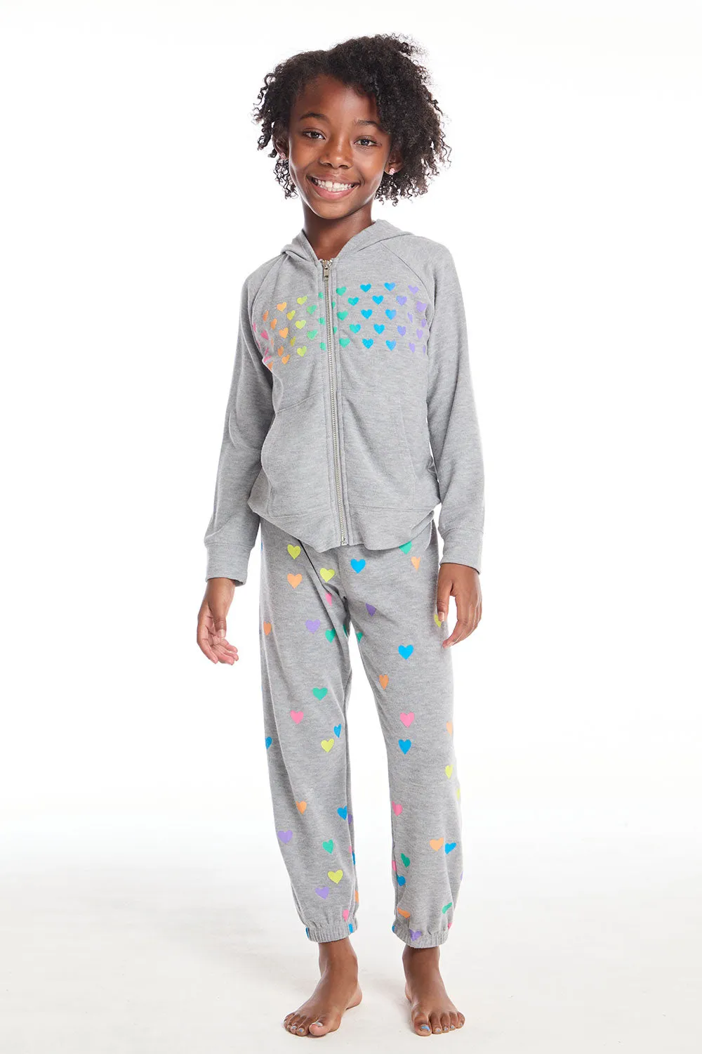 Rainbow Hearts Girls Zip Up Hoodie