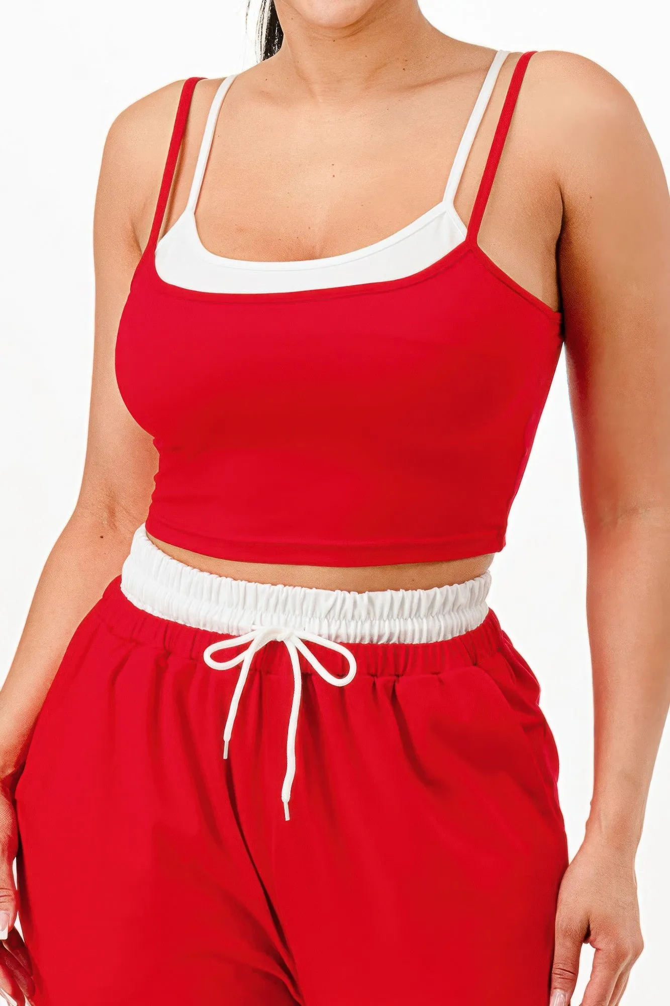 Red Tank Top And Sweatpants Set