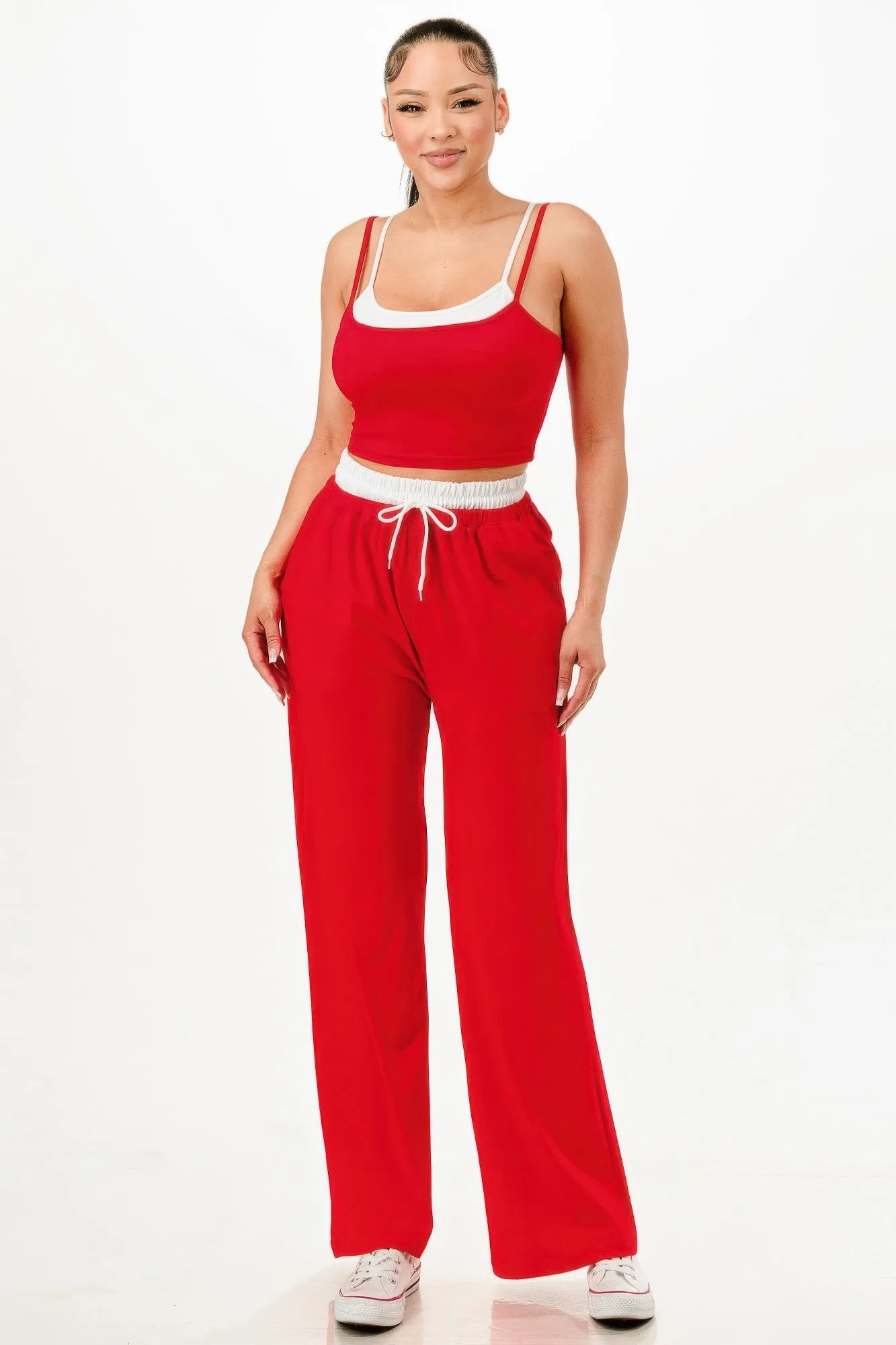 Red Tank Top And Sweatpants Set