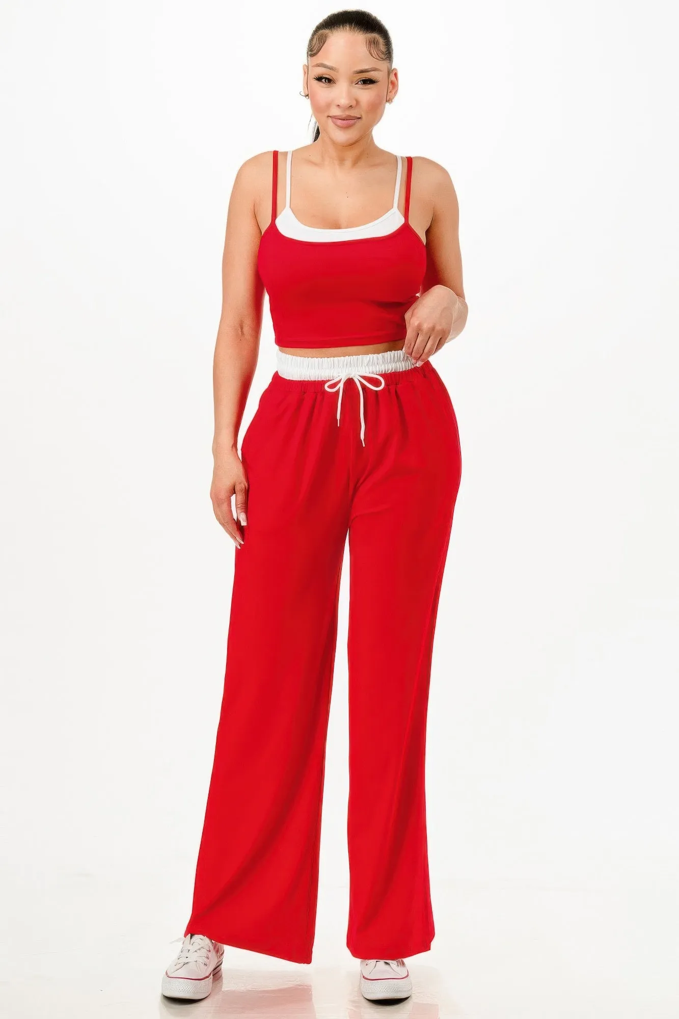 Red Tank Top And Sweatpants Set