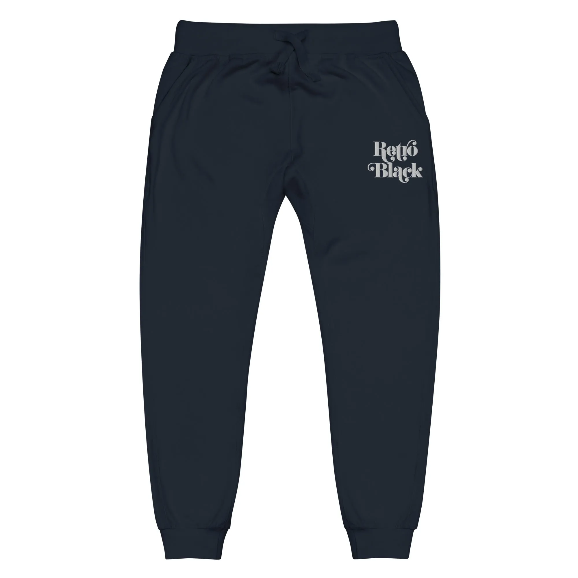 Retro Black Embroidered Unisex Fleece Sweatpants