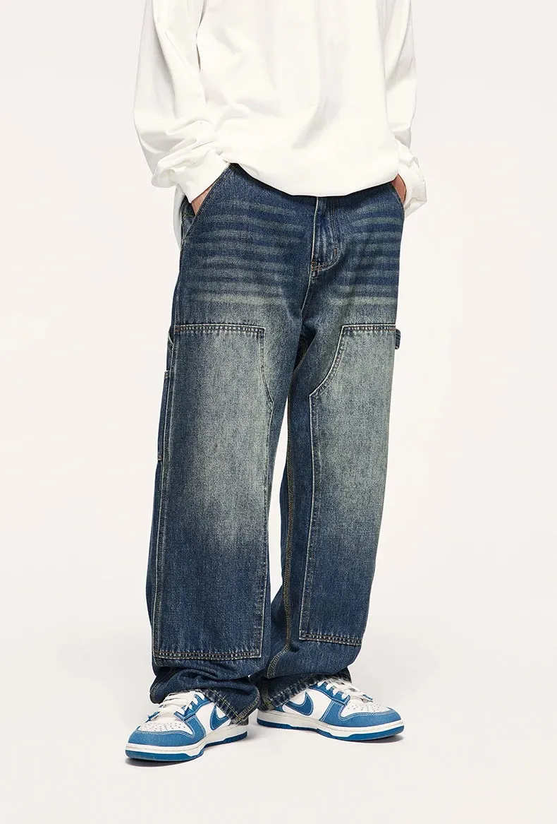 Retro Cargo Washed Wide Leg Jeans