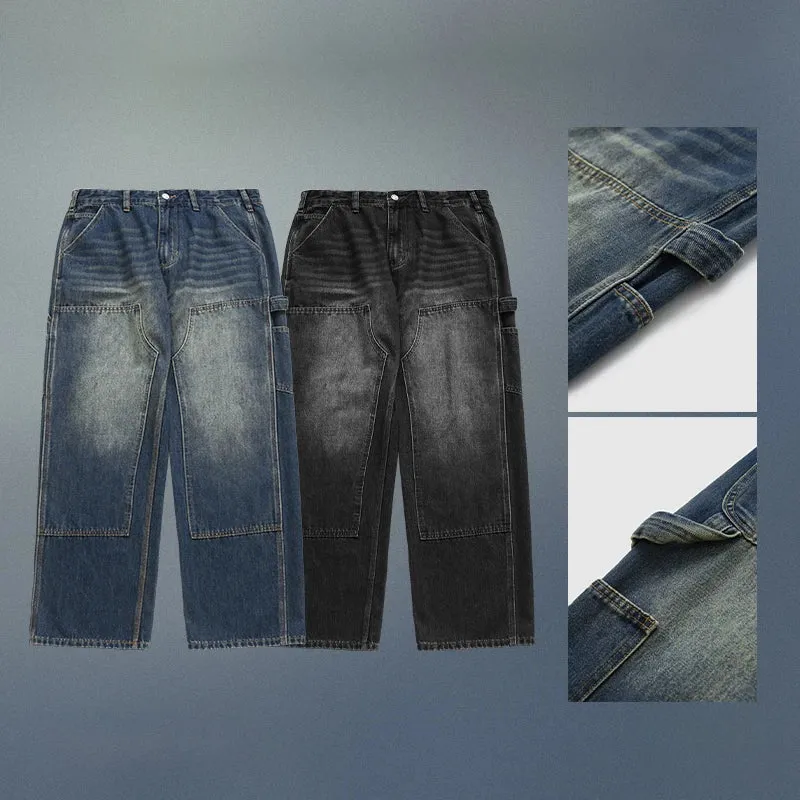 Retro Cargo Washed Wide Leg Jeans