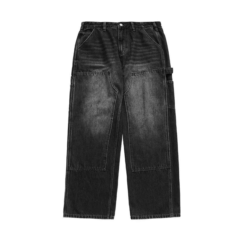 Retro Cargo Washed Wide Leg Jeans