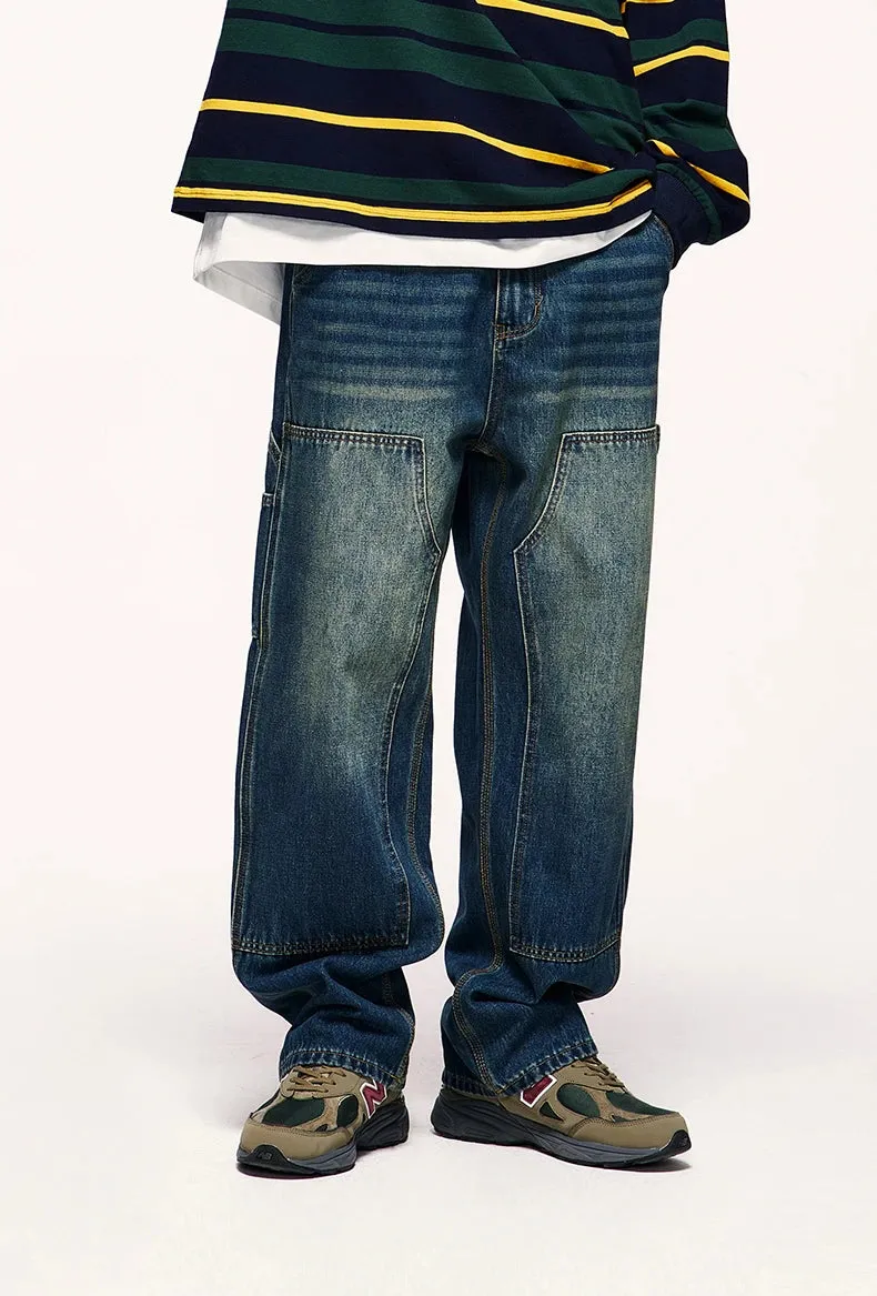 Retro Cargo Washed Wide Leg Jeans