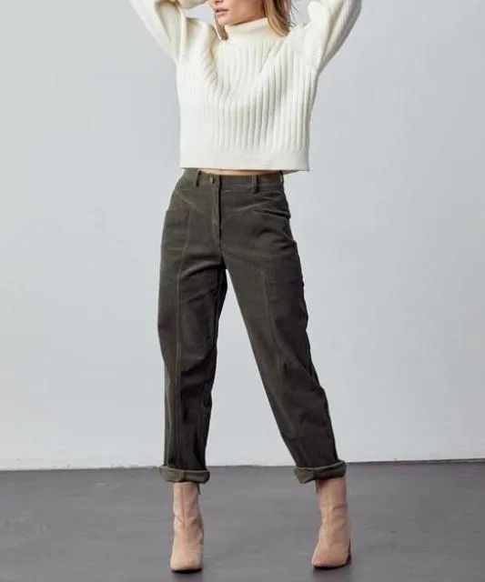 Retro Straight Olive Corduroy High-Rise Pants