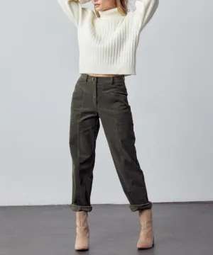 Retro Straight Olive Corduroy High-Rise Pants