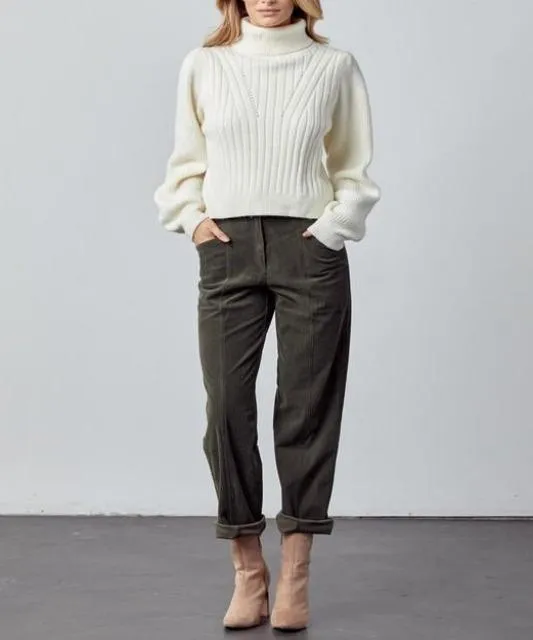 Retro Straight Olive Corduroy High-Rise Pants