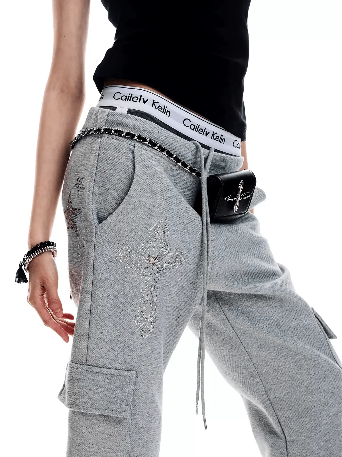 Rhinestone Cross Cargo Sweatpants
