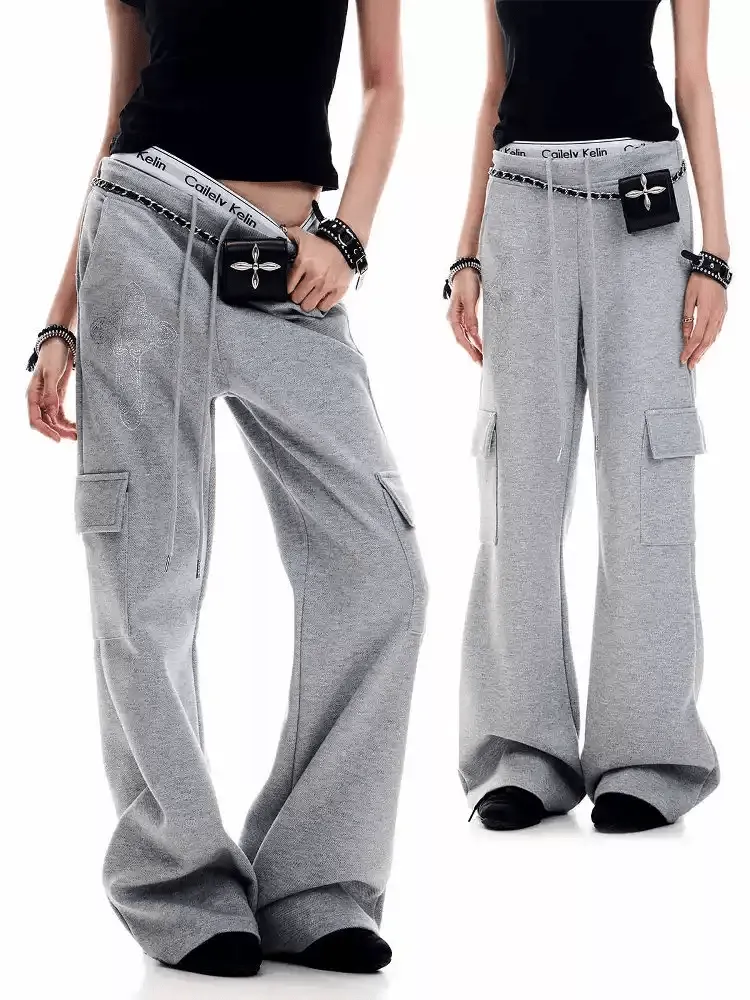 Rhinestone Cross Cargo Sweatpants