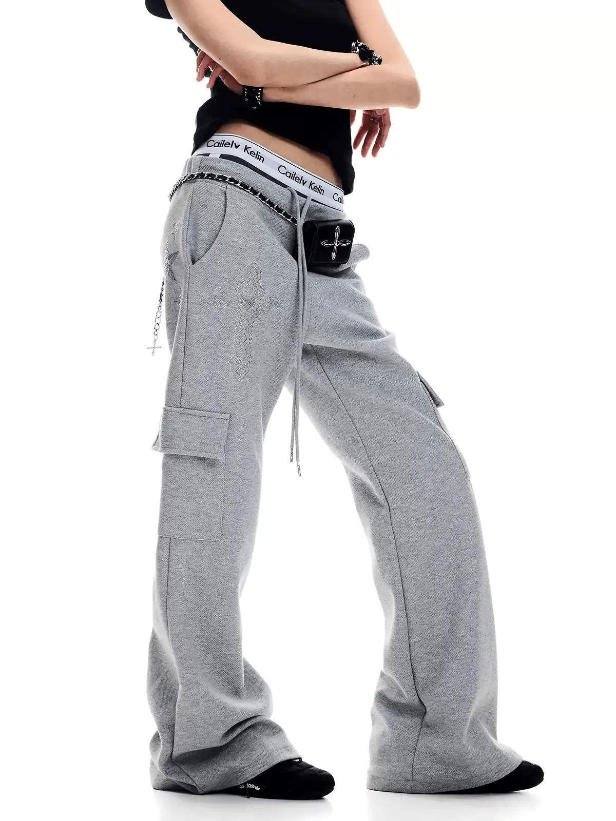 Rhinestone Cross Cargo Sweatpants