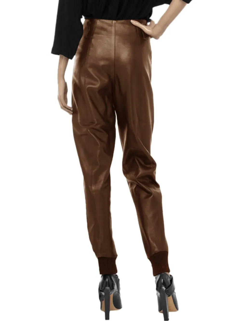 Ribbed Cuff Chic Leather Pants